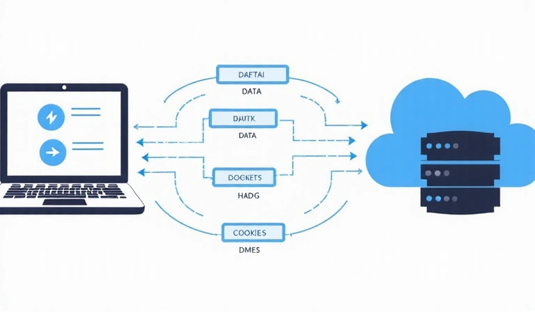 Grafické znázornění toku dat a souborů cookie mezi uživatelem a webovým serverem