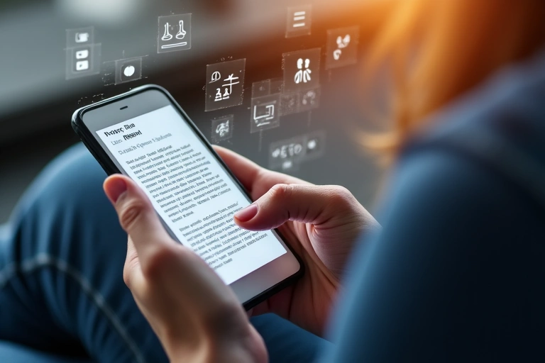 Osoba drží mobilní telefon a čte o svých právech na ochranu dat