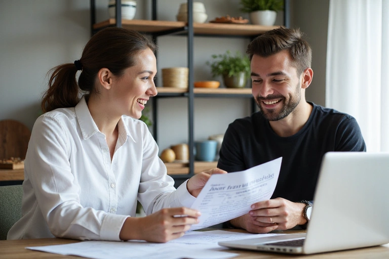 Nutriční specialista konzultuje s klientem o individuálním výživovém plánu, sedí u stolu s dokumenty a notebookem.